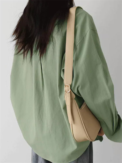 Oversized Casual Langarmhemd in Unifarbe