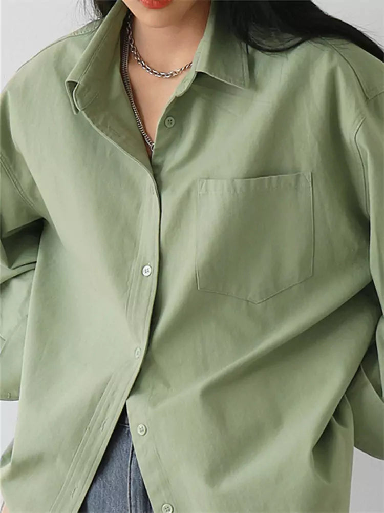 Oversized Casual Langarmhemd in Unifarbe