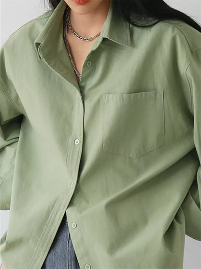 Oversized Casual Langarmhemd in Unifarbe