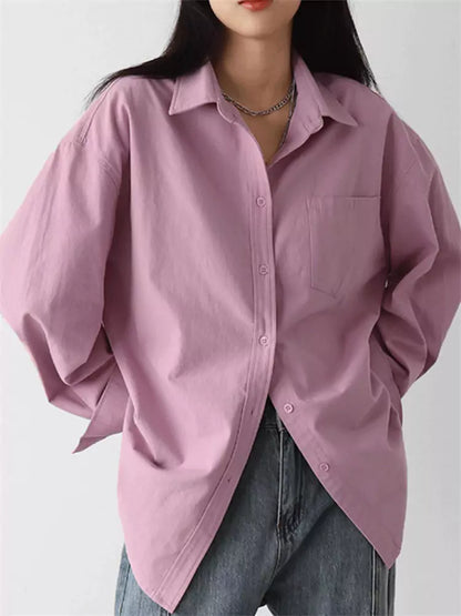 Oversized Casual Langarmhemd in Unifarbe