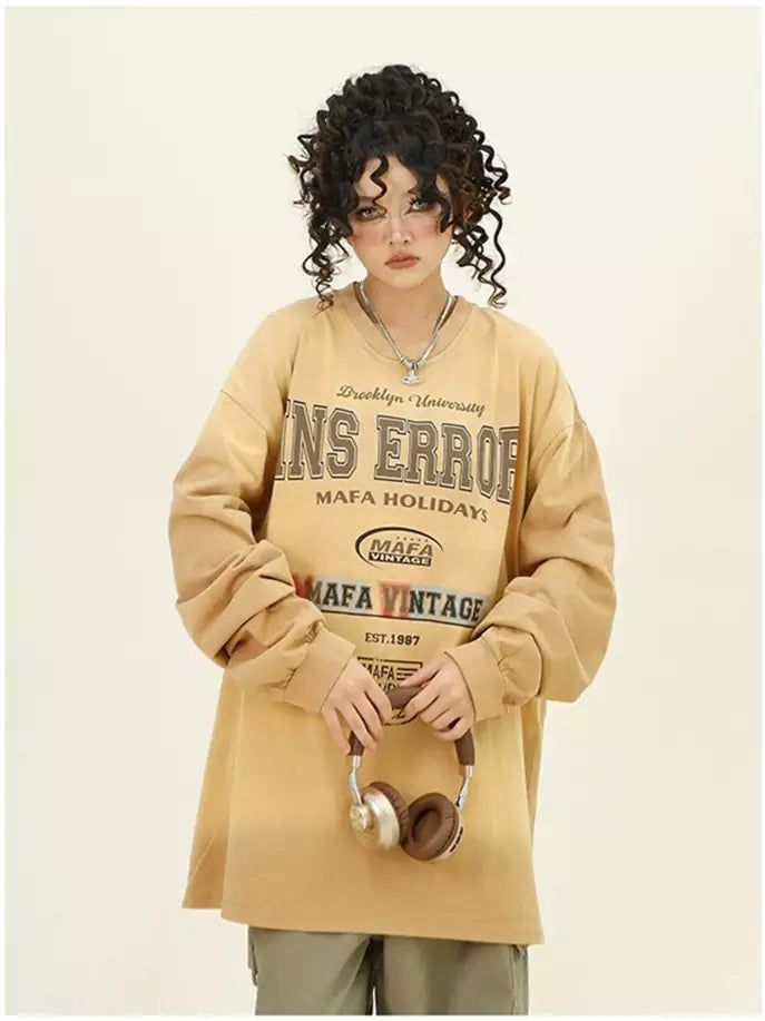 Oversized Distressed Tie-Dye Ombre Crewneck Sweatshirt