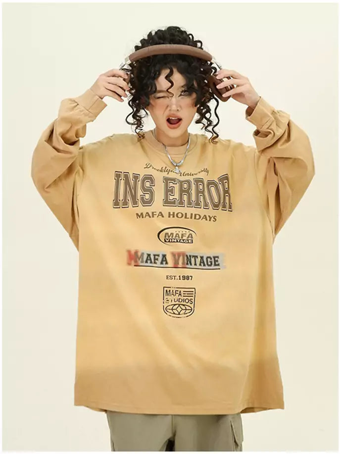 Oversized Distressed Tie-Dye Ombre Crewneck Sweatshirt