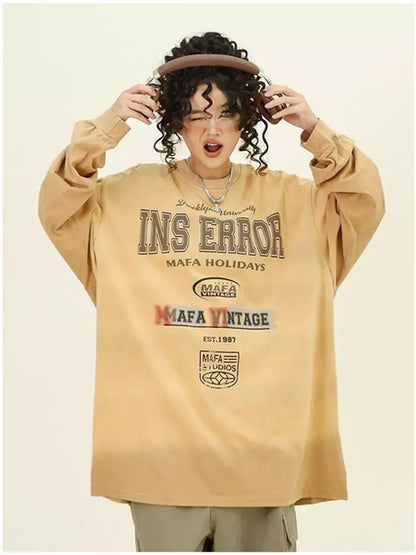 Oversized-Sweatshirt mit Used-Look, Batik-Ombré-Muster und Rundhalsausschnitt