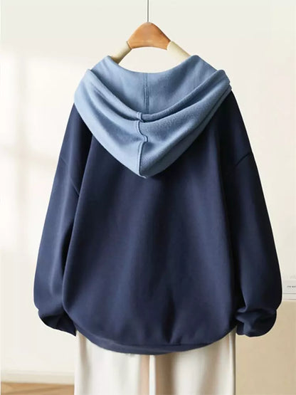 Sudadera extragrande de dos piezas de punto sintético con color en contraste