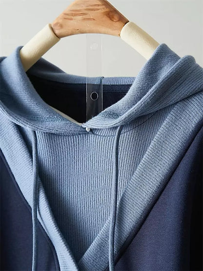 Sudadera extragrande de dos piezas de punto sintético con color en contraste