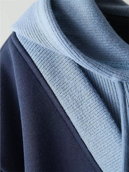 Sudadera extragrande de dos piezas de punto sintético con color en contraste