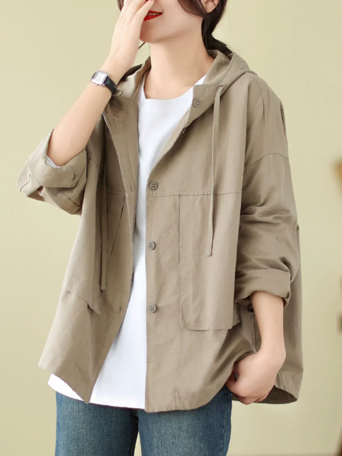 Oversized Hooded Shirt Jacket with Patch Pockets