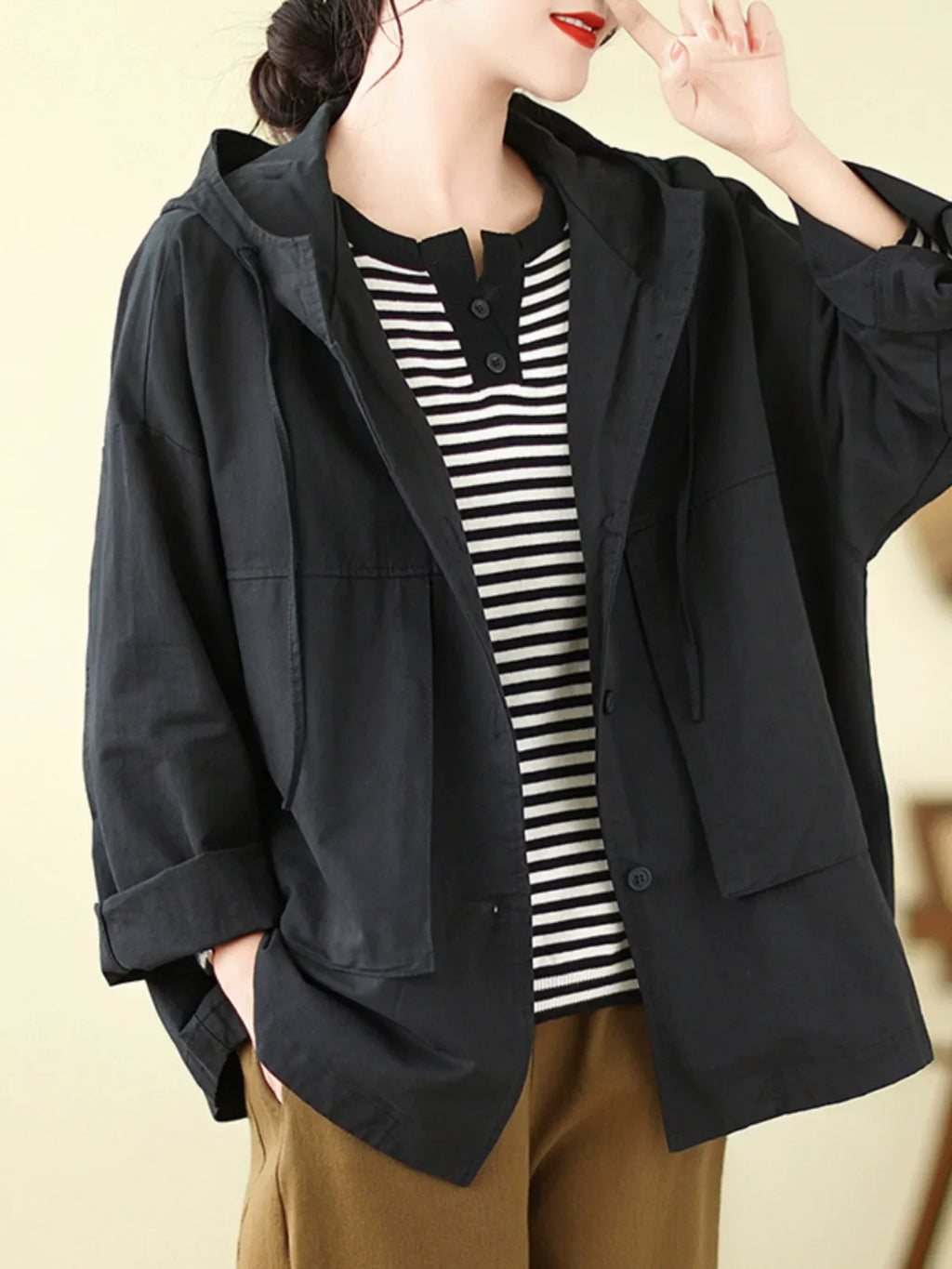 Oversized Hooded Shirt Jacket with Patch Pockets