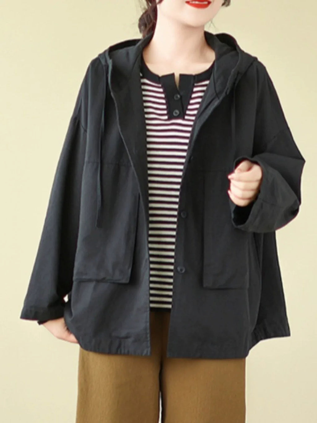 Oversized Hooded Shirt Jacket with Patch Pockets