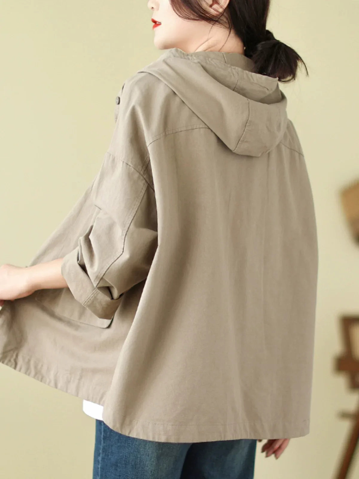 Oversized Hooded Shirt Jacket with Patch Pockets