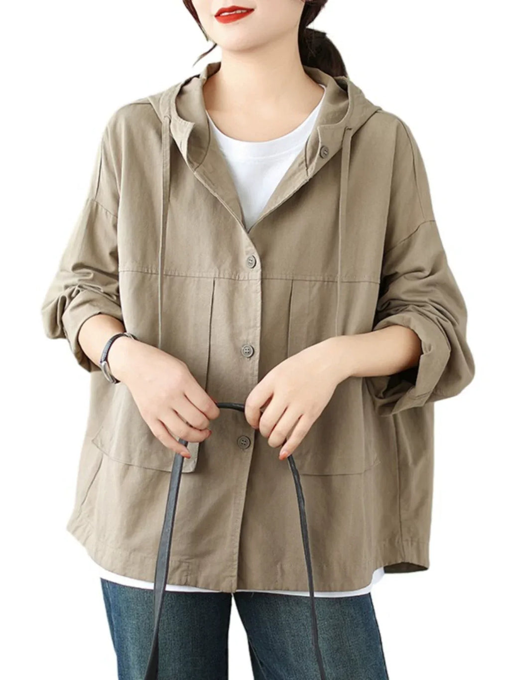 Oversized Hooded Shirt Jacket with Patch Pockets