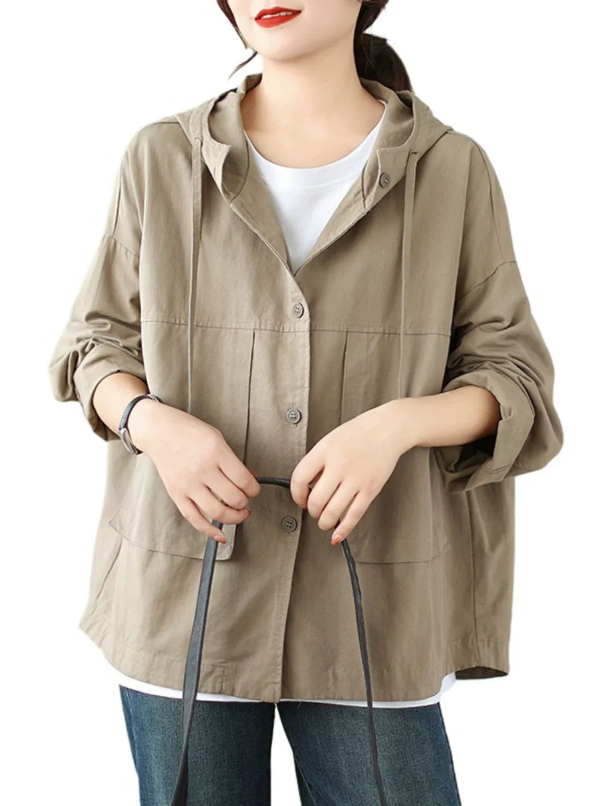 Oversized Hooded Shirt Jacket with Patch Pockets