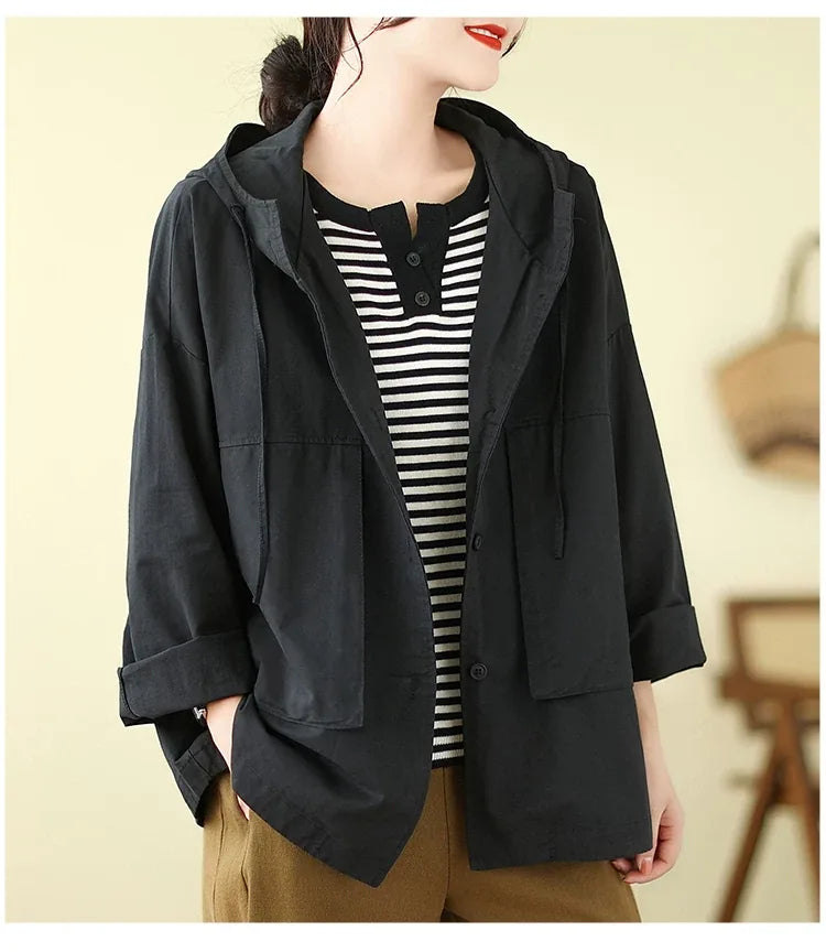 Oversized Hooded Shirt Jacket with Patch Pockets