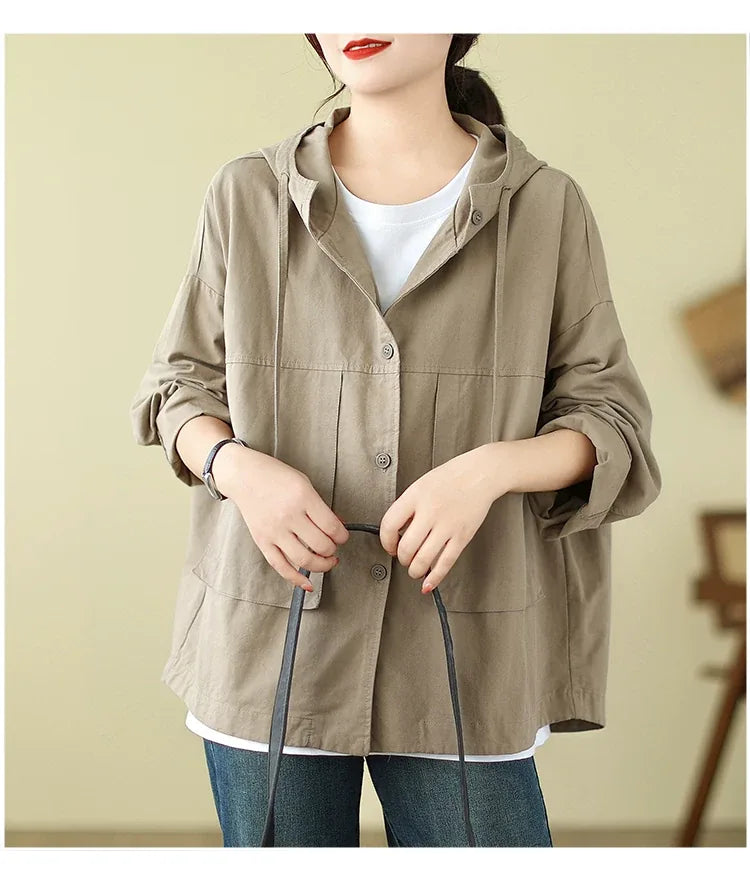 Oversized Hooded Shirt Jacket with Patch Pockets