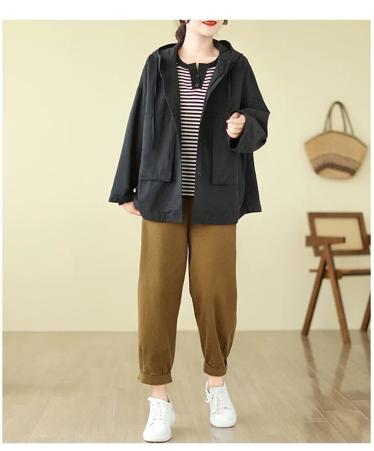 Oversized Hooded Shirt Jacket with Patch Pockets