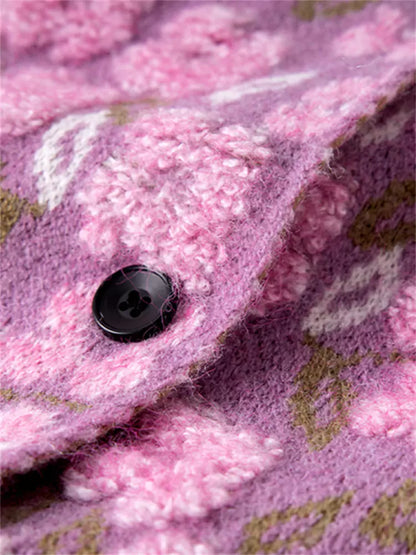 Oversized Jacquard Knit Cardigan with Round Neck