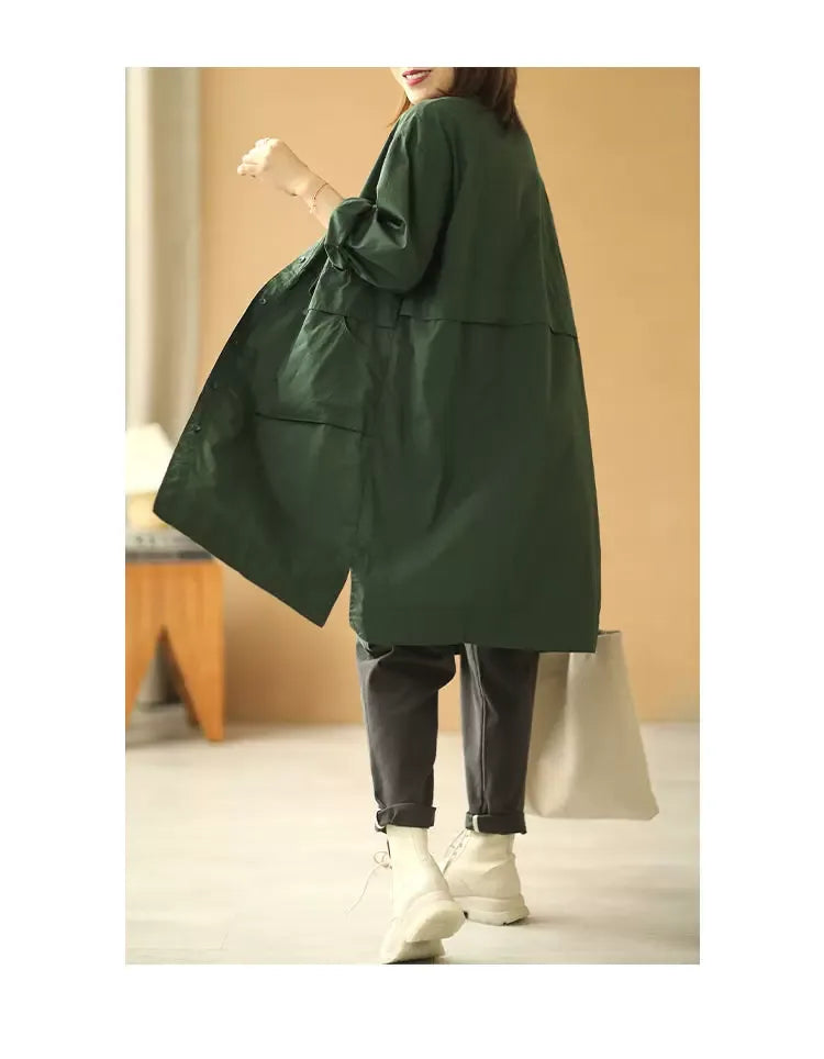 Oversized Knee-Length Shirt Jacket with Patch Pockets