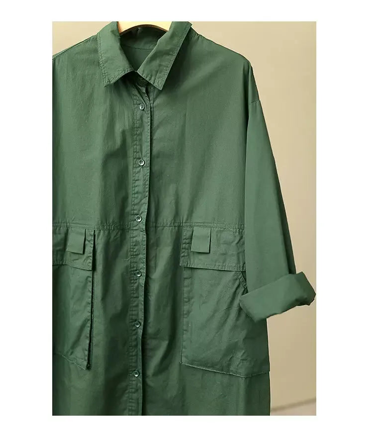 Oversized Knee-Length Shirt Jacket with Patch Pockets