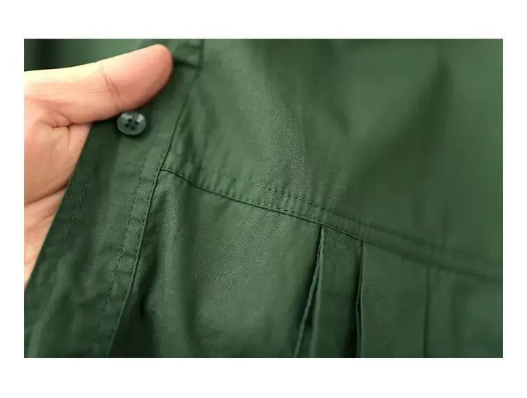 Oversized Knee-Length Shirt Jacket with Patch Pockets