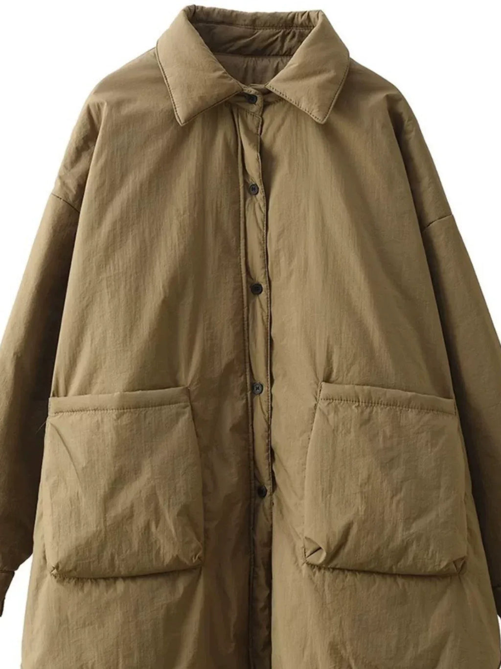Oversized Padded Coat with Large Patch Pockets and Button Cuffs