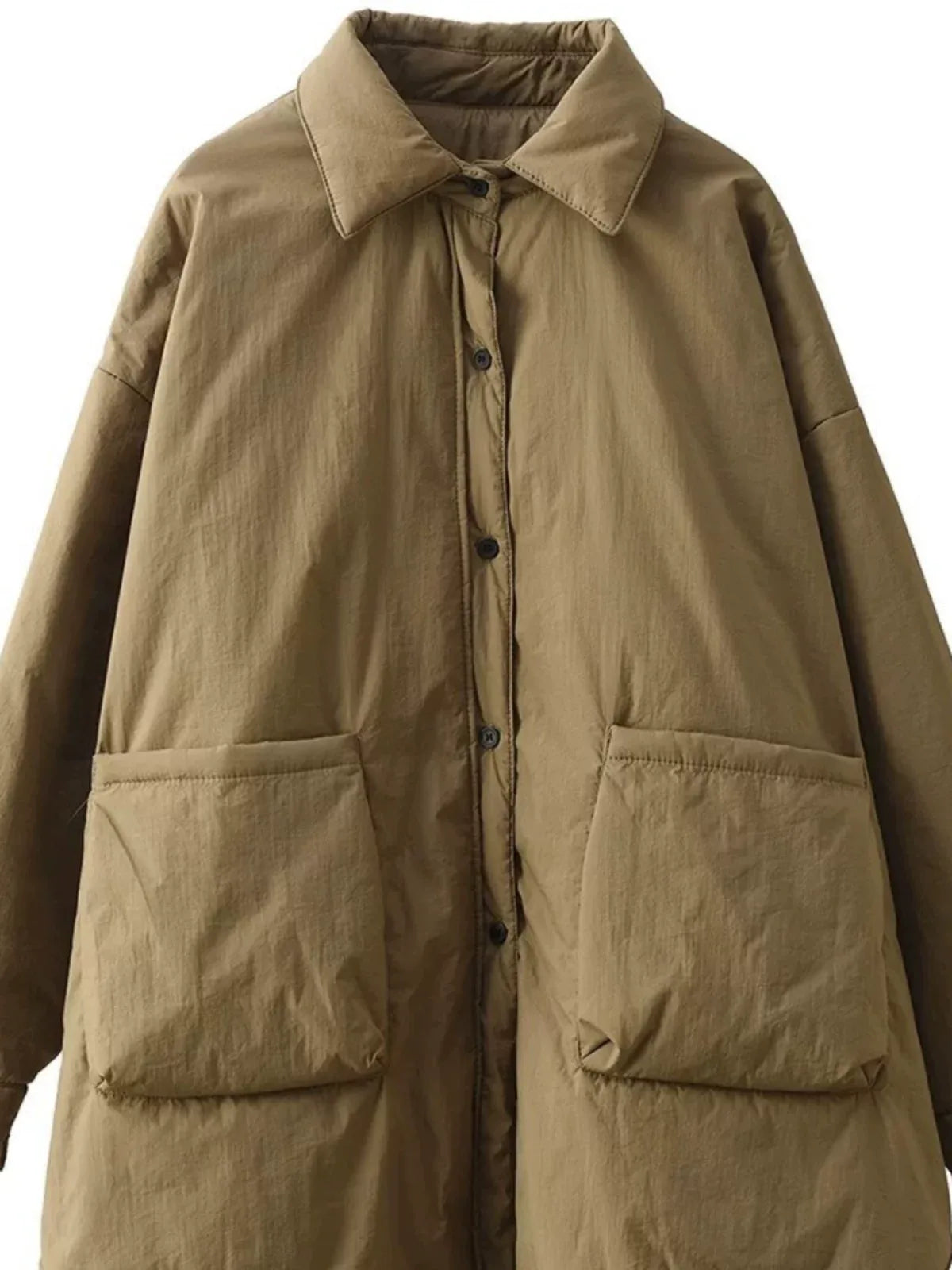 Oversized Padded Coat with Large Patch Pockets and Button Cuffs