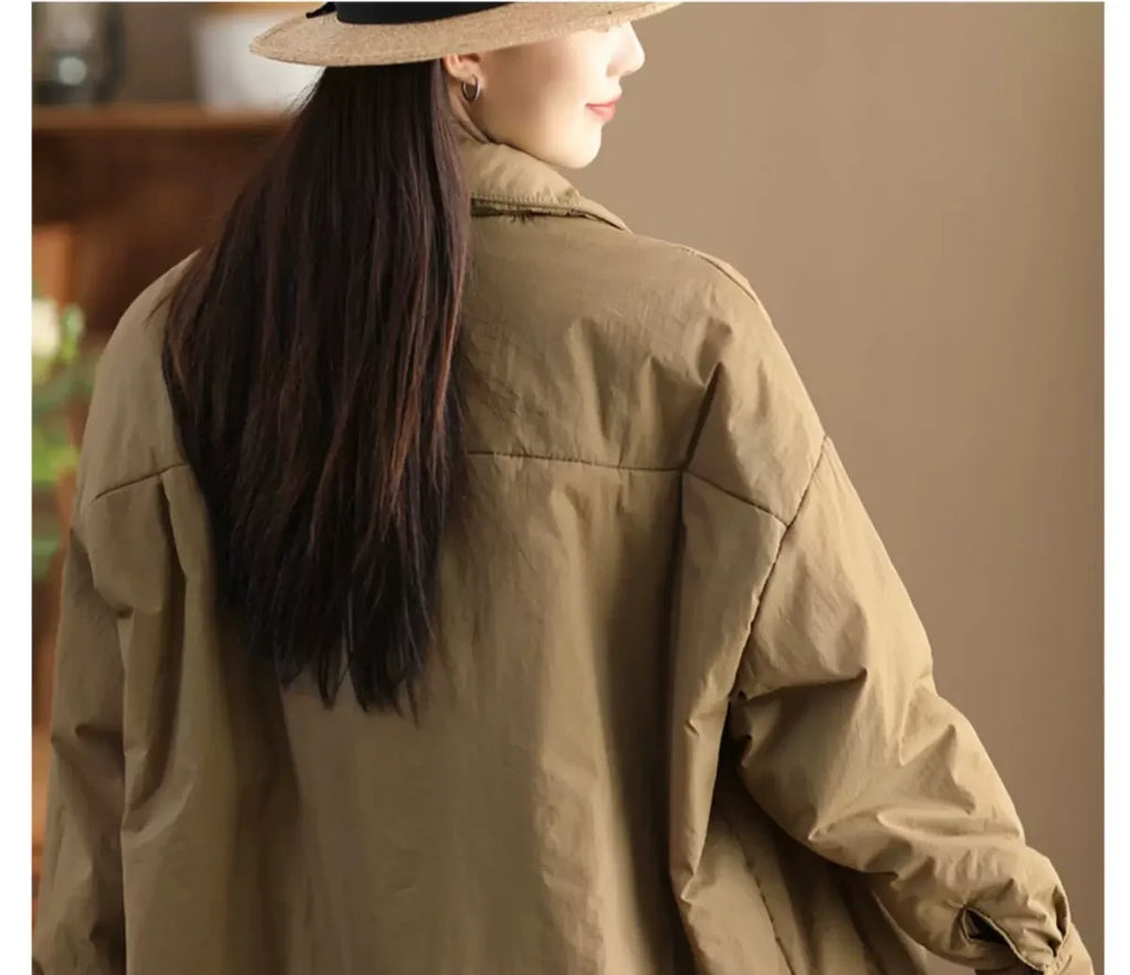 Oversized Padded Coat with Large Patch Pockets and Button Cuffs