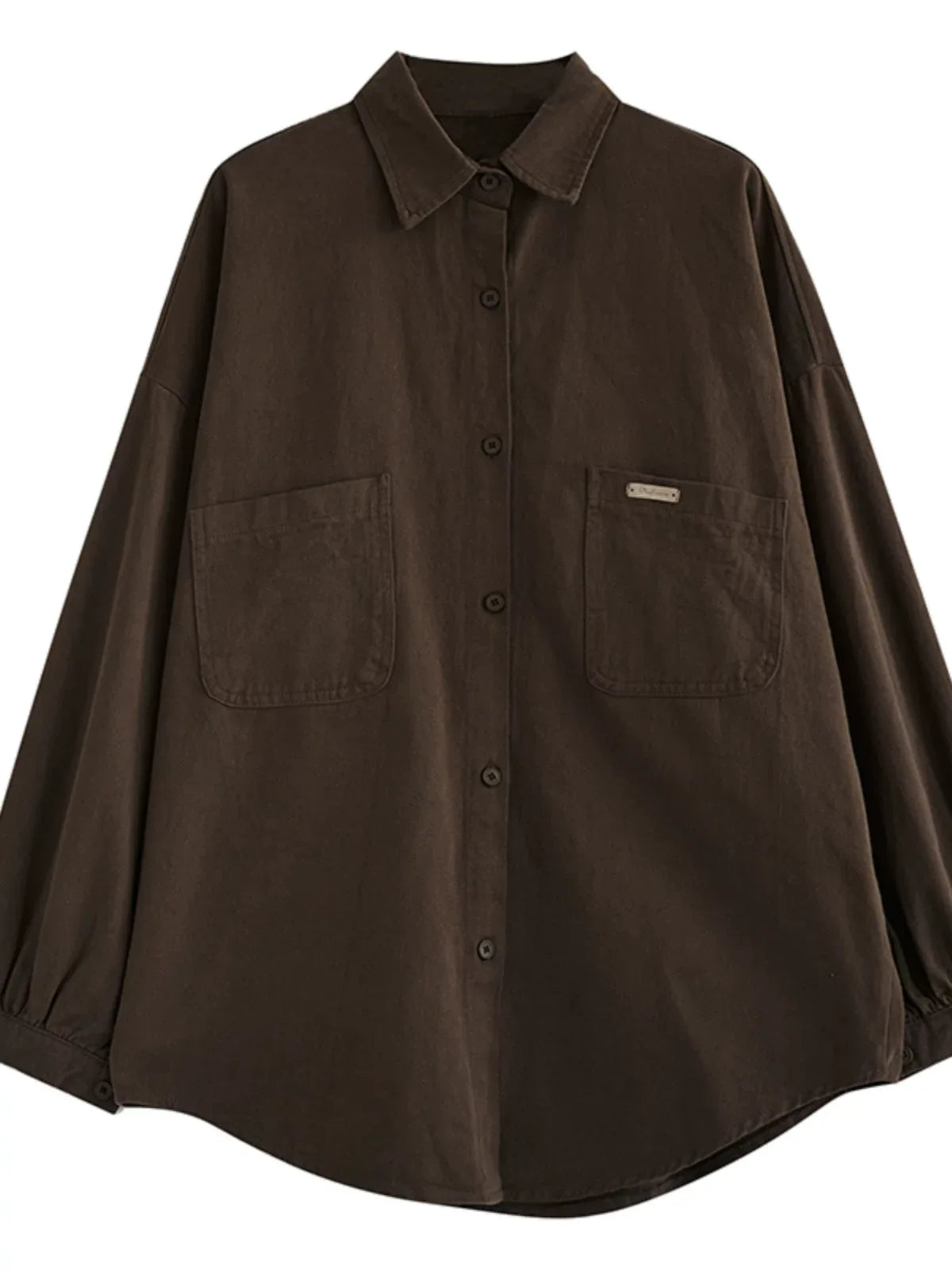 Oversized Patch Pocket Button-Front Cotton Shirt
