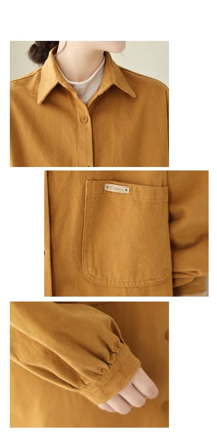 Oversized Patch Pocket Button-Front Cotton Shirt