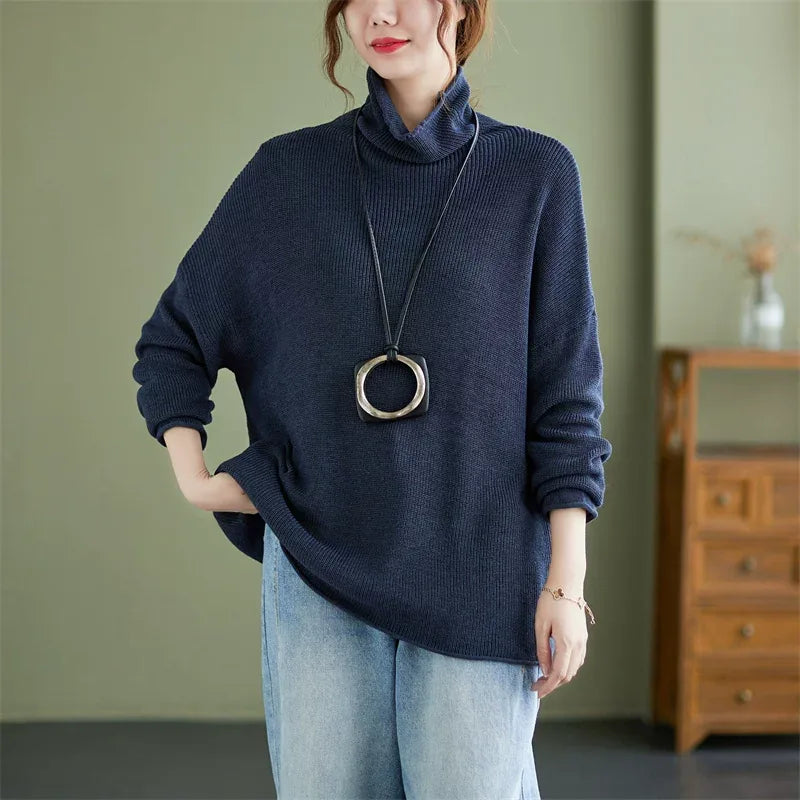 Oversized Ribbed Turtleneck Drop Shoulder Sweater