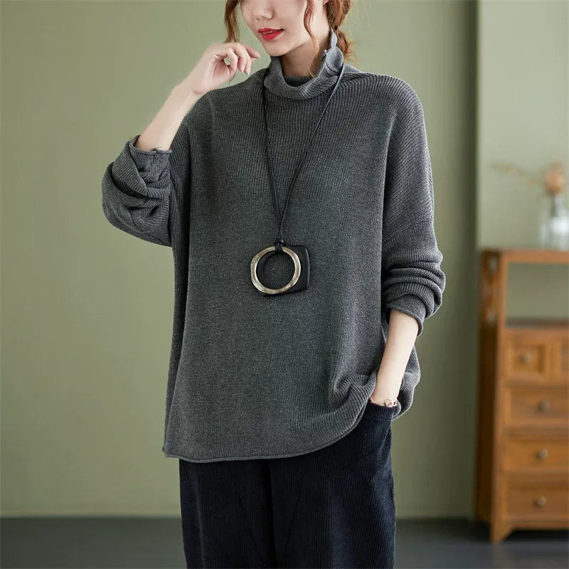 Oversized Ribbed Turtleneck Drop Shoulder Sweater