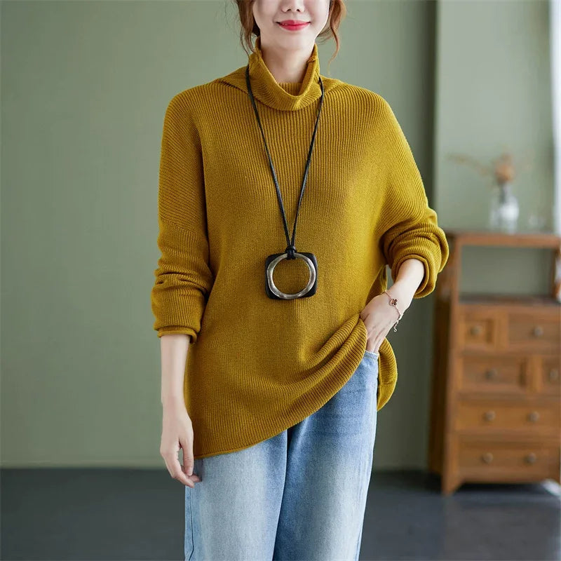 Oversized Ribbed Turtleneck Drop Shoulder Sweater