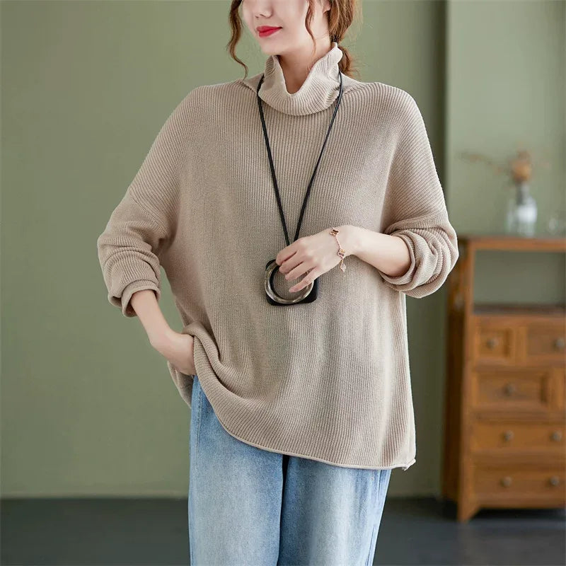Oversized Ribbed Turtleneck Drop Shoulder Sweater