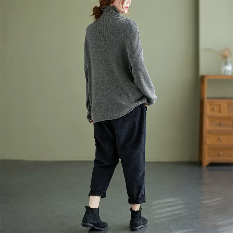 Oversized Ribbed Turtleneck Drop Shoulder Sweater