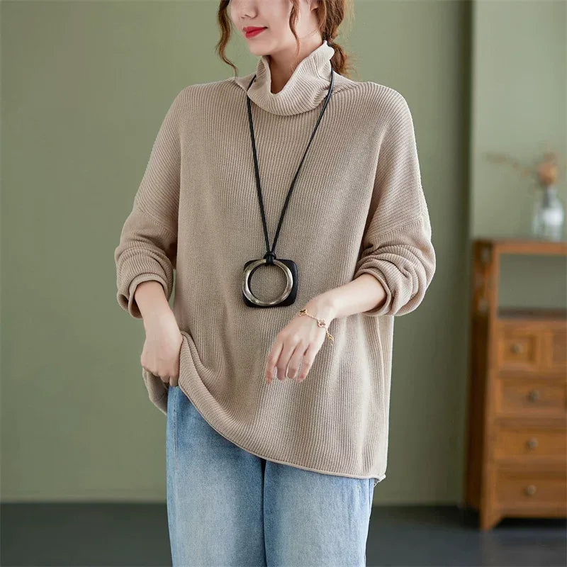 Oversized Ribbed Turtleneck Drop Shoulder Sweater