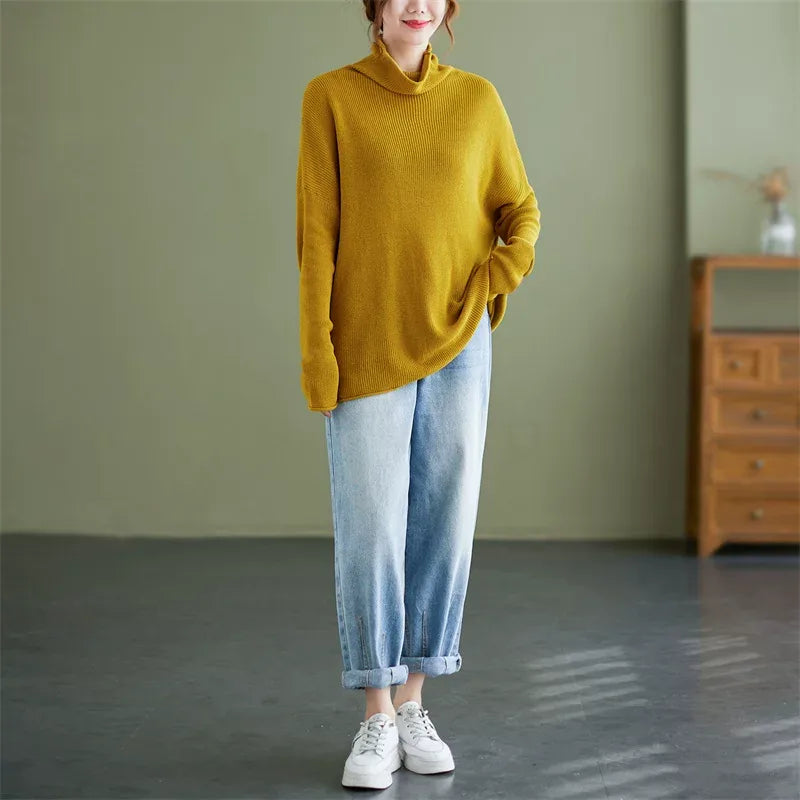 Oversized Ribbed Turtleneck Drop Shoulder Sweater