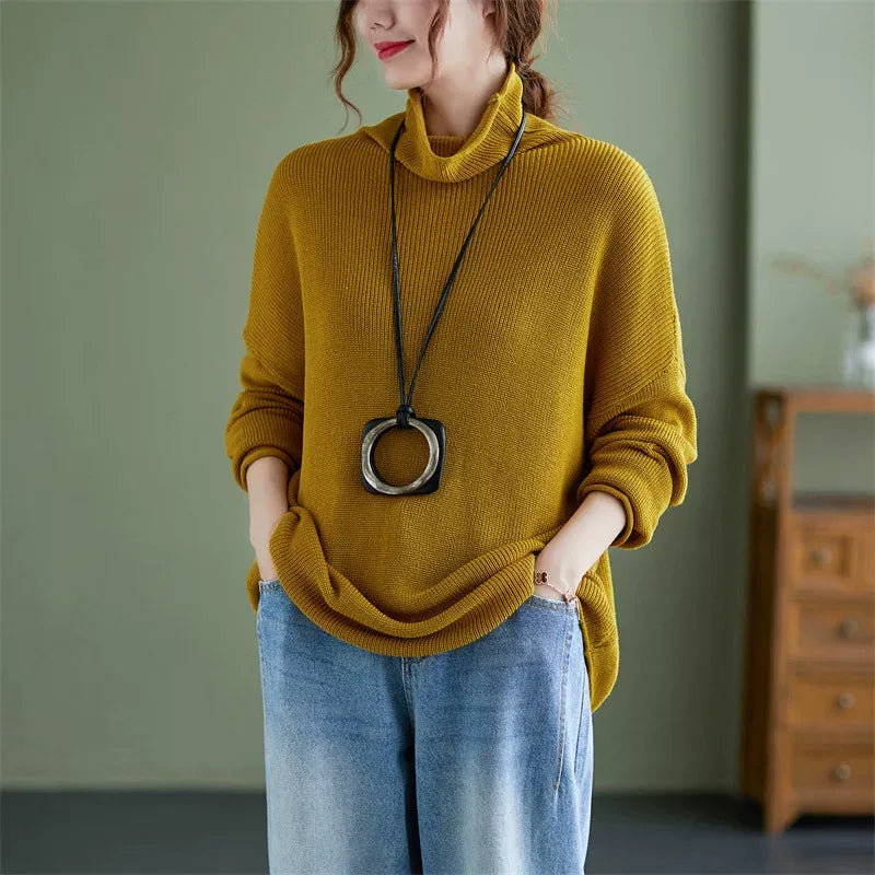 Oversized Ribbed Turtleneck Drop Shoulder Sweater