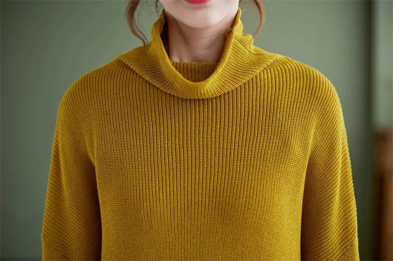 Oversized Ribbed Turtleneck Drop Shoulder Sweater