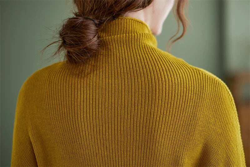 Oversized Ribbed Turtleneck Drop Shoulder Sweater