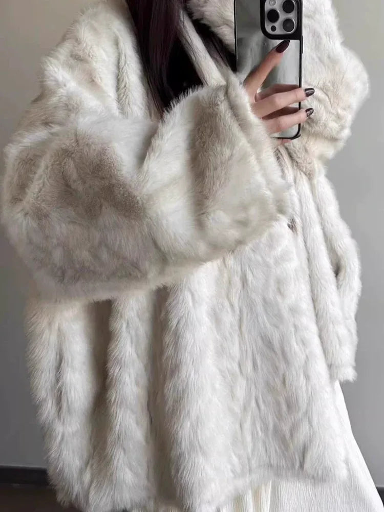 Oversized Shawl Collar Faux Fur Coat