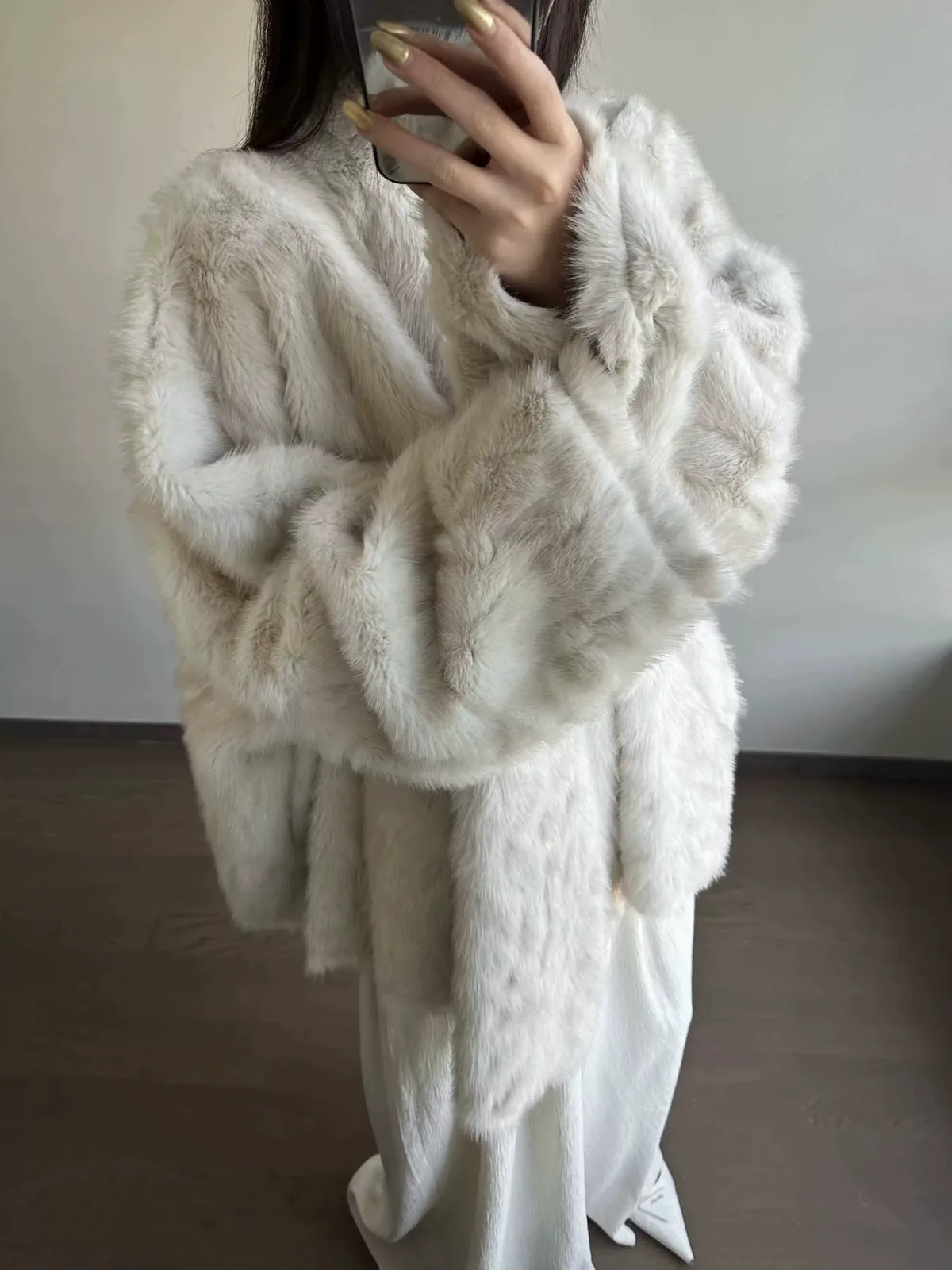 Oversized Shawl Collar Faux Fur Coat