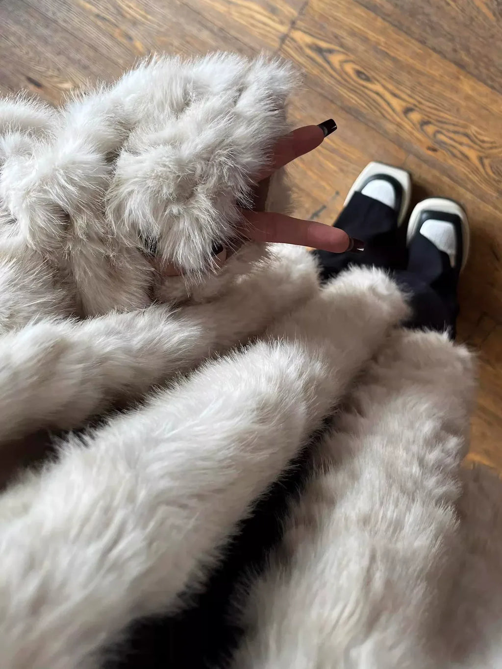 Oversized Shawl Collar Faux Fur Coat