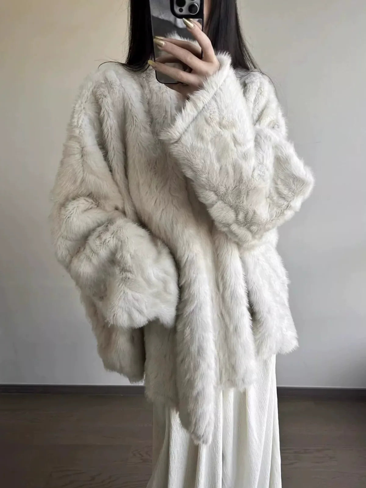 Oversized Shawl Collar Faux Fur Coat