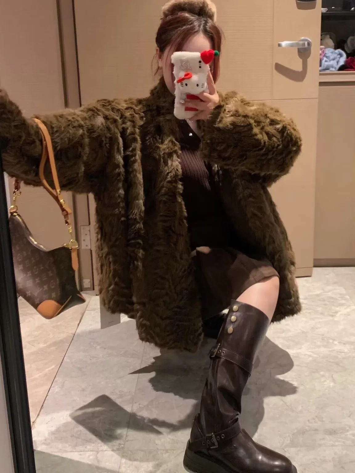 Oversized Shawl Collar Faux Fur Coat