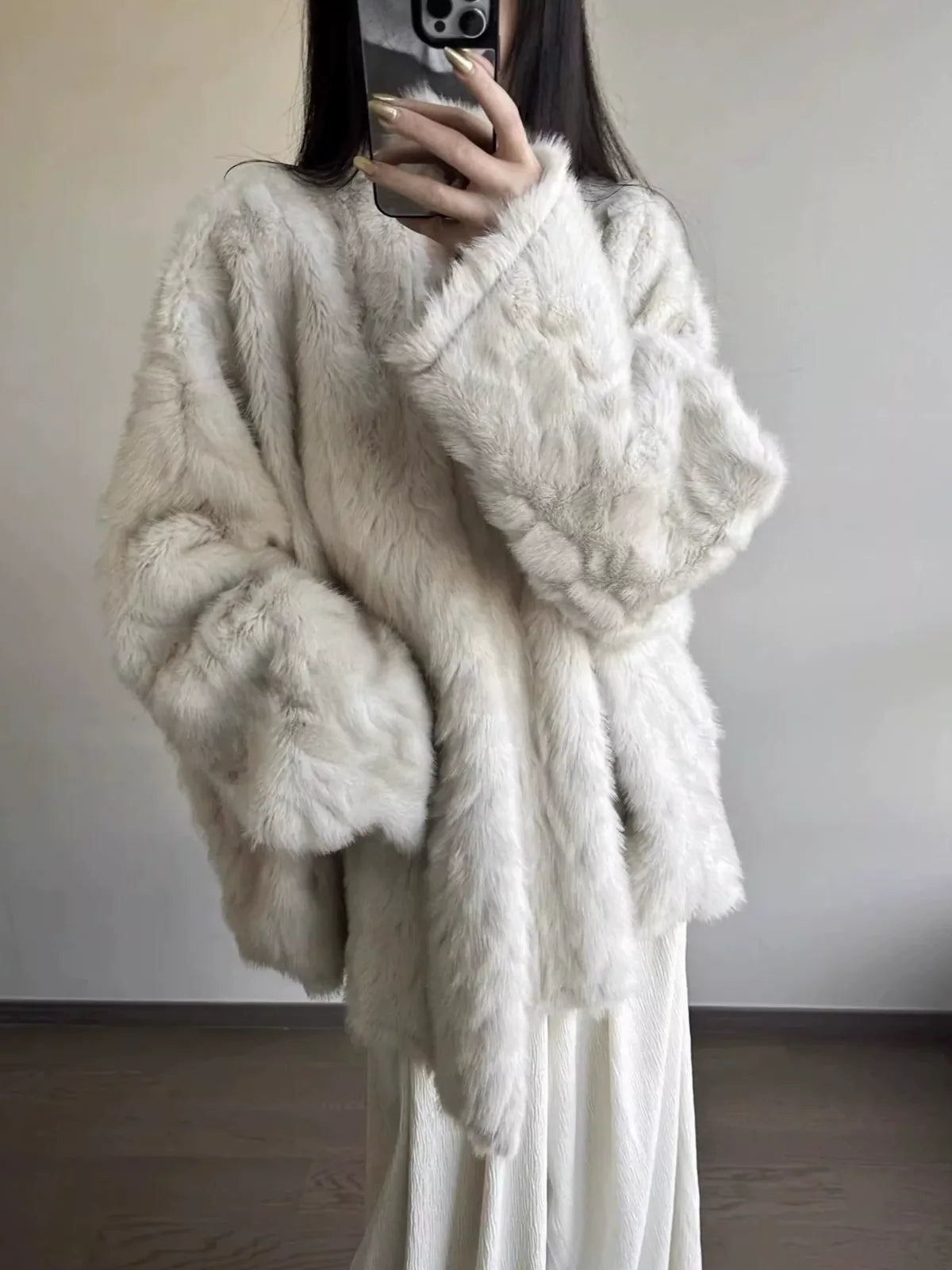 Oversized Shawl Collar Faux Fur Coat