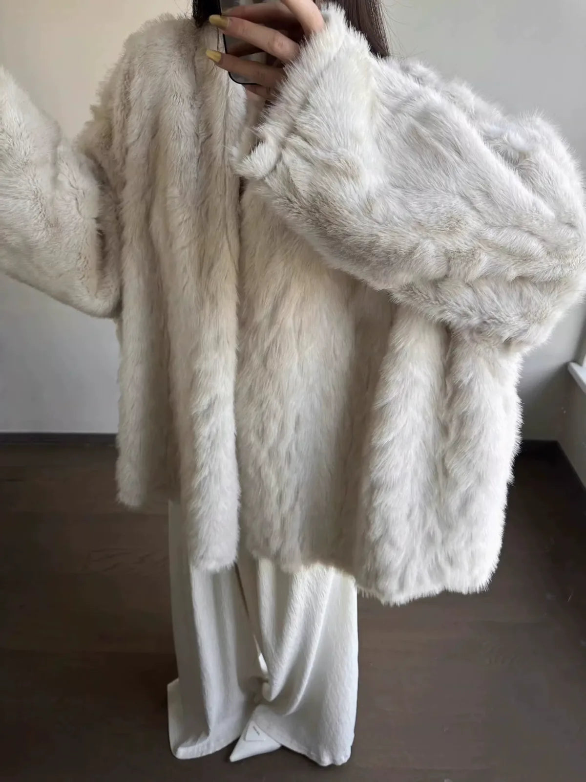 Oversized Shawl Collar Faux Fur Coat