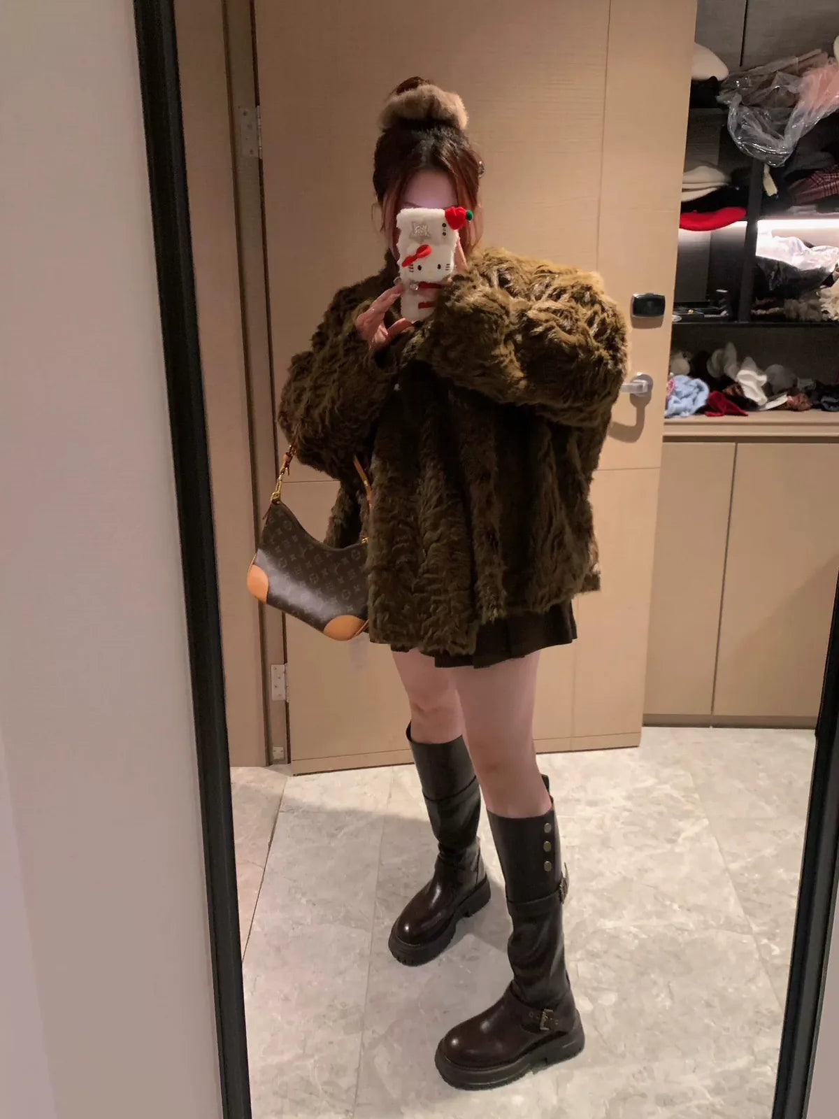 Oversized Shawl Collar Faux Fur Coat