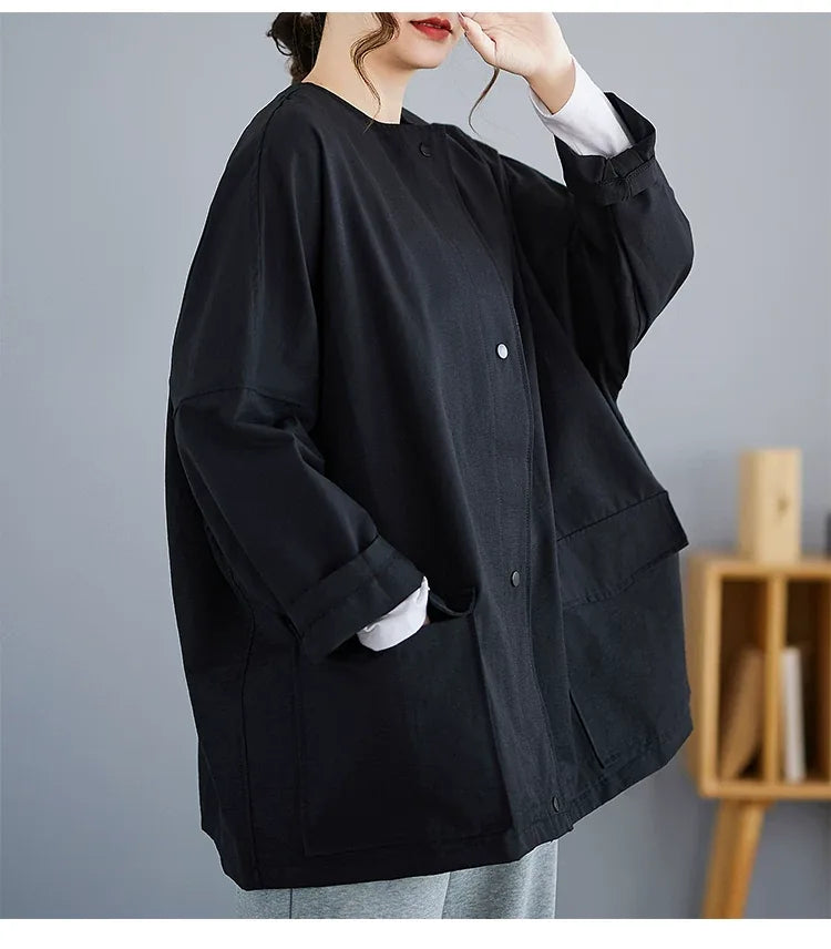 Oversized Square Patch Pocket Button Front Jacket