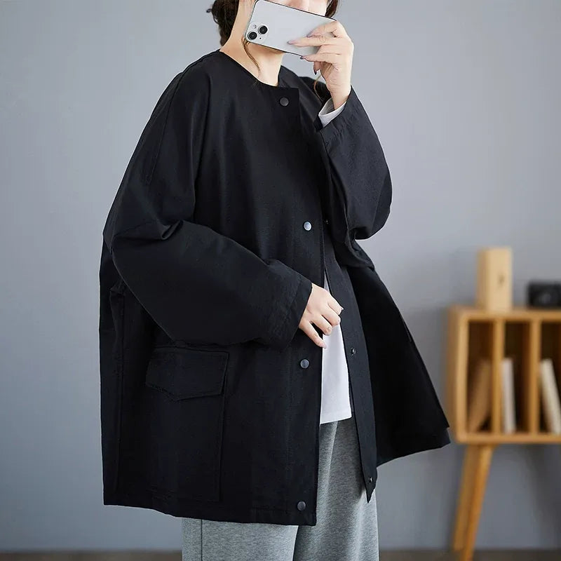 Oversized Square Patch Pocket Button Front Jacket