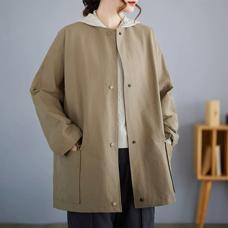 Oversized Square Patch Pocket Button Front Jacket