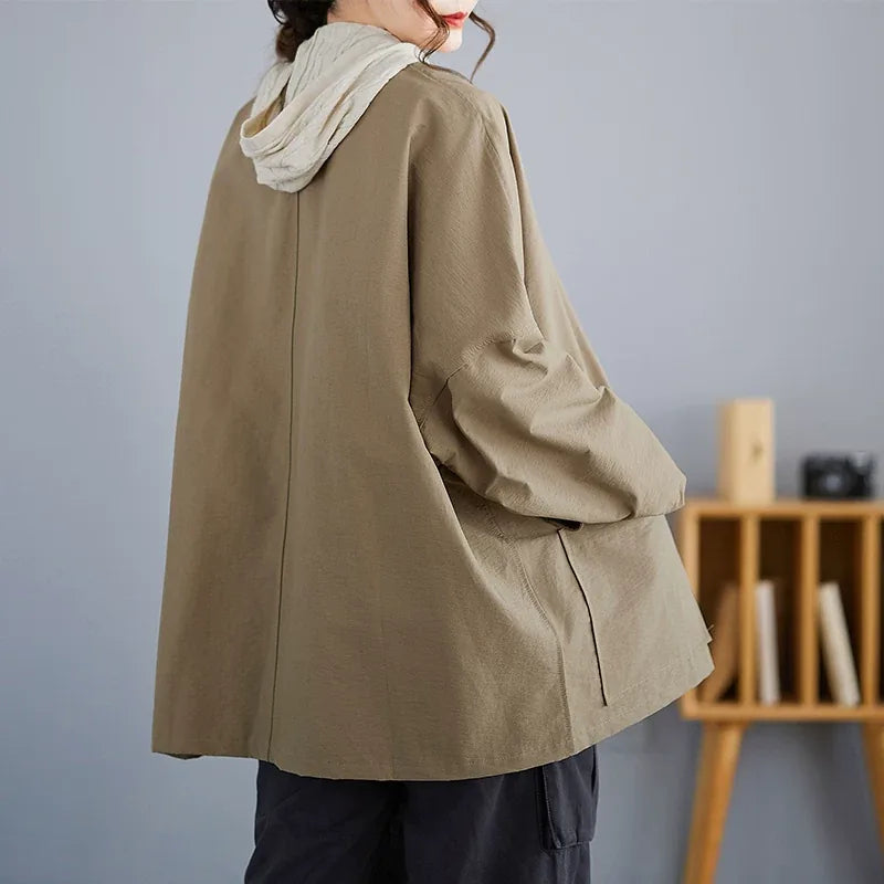 Oversized Square Patch Pocket Button Front Jacket